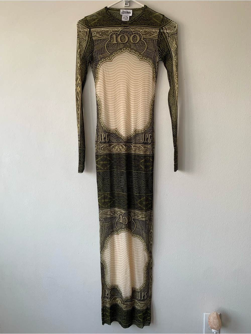 Jean Paul Gaultier Cartouche Money Dollar Mesh Sheer Long Sleeve Maxi Dress - Picture 5 of 11